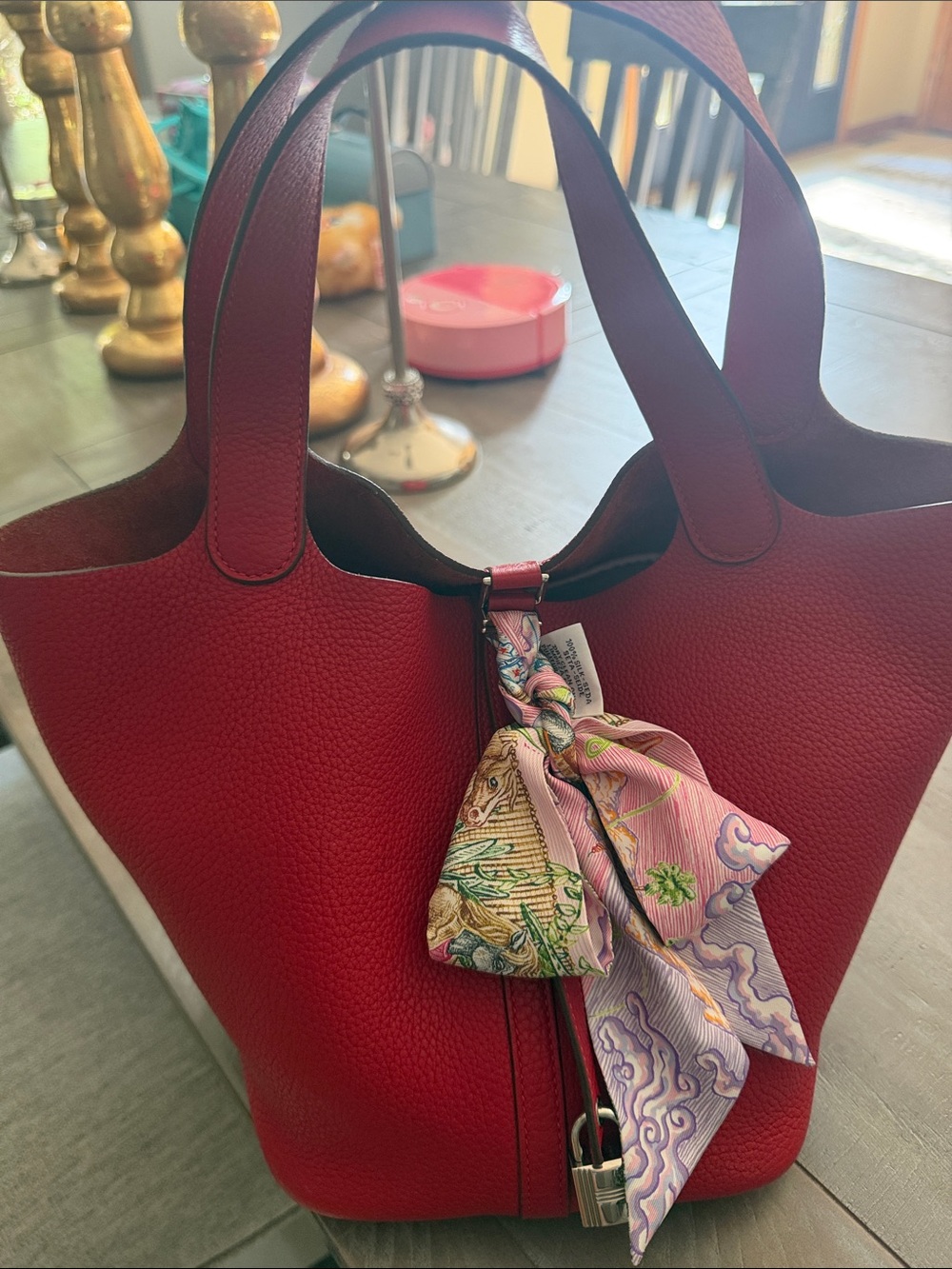 Hermes Picotin 22 - rouge casaque clemence  LeatherBag with twilly and organizer